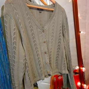 Sage lovely knit crop cardigan button up light